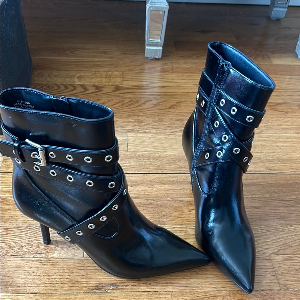 Black Heeled Boots with Studded Detailing